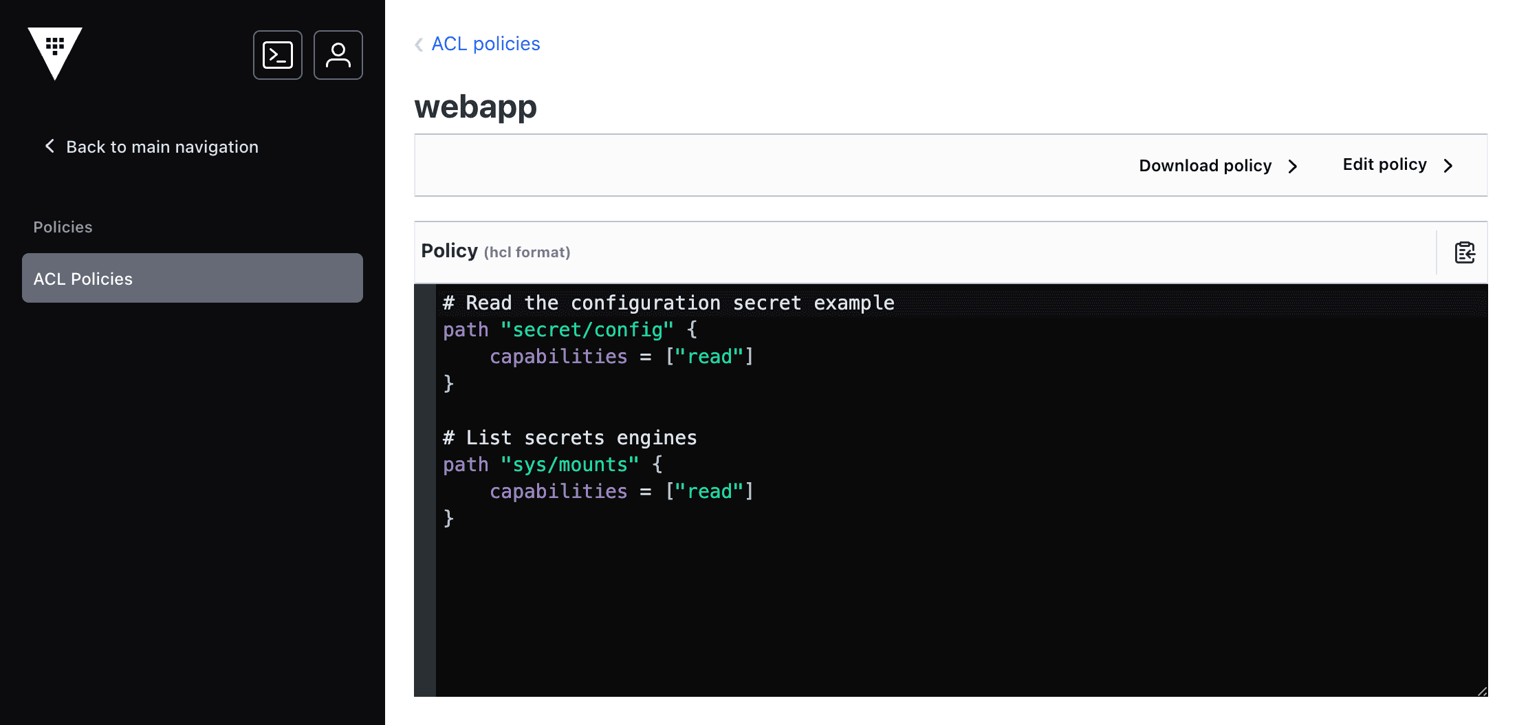 created policy view